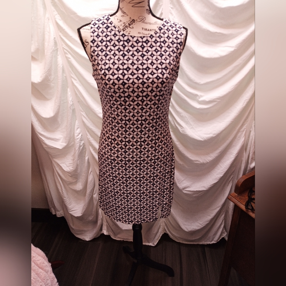 Tommy Hilfiger Navy & White Geometric Sleeveless Mini Dress